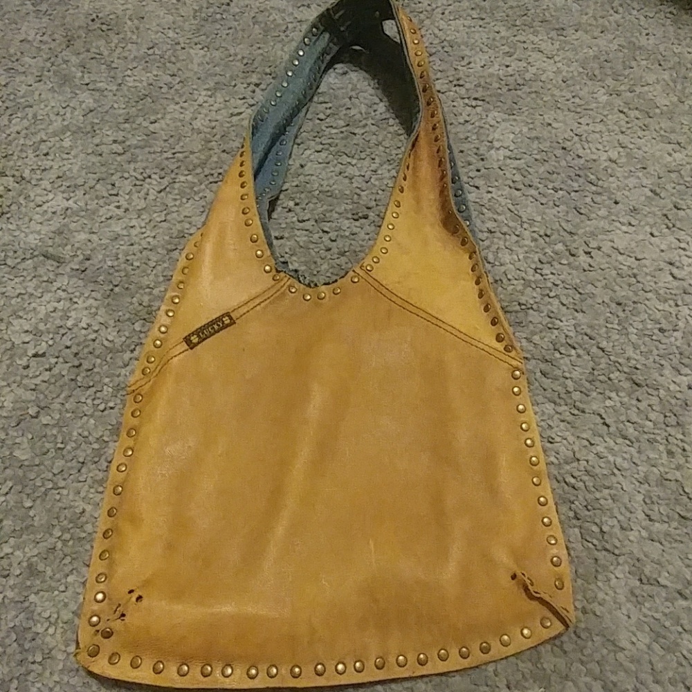 Lucky Brand Reversible Studded Leather/Denim Bag